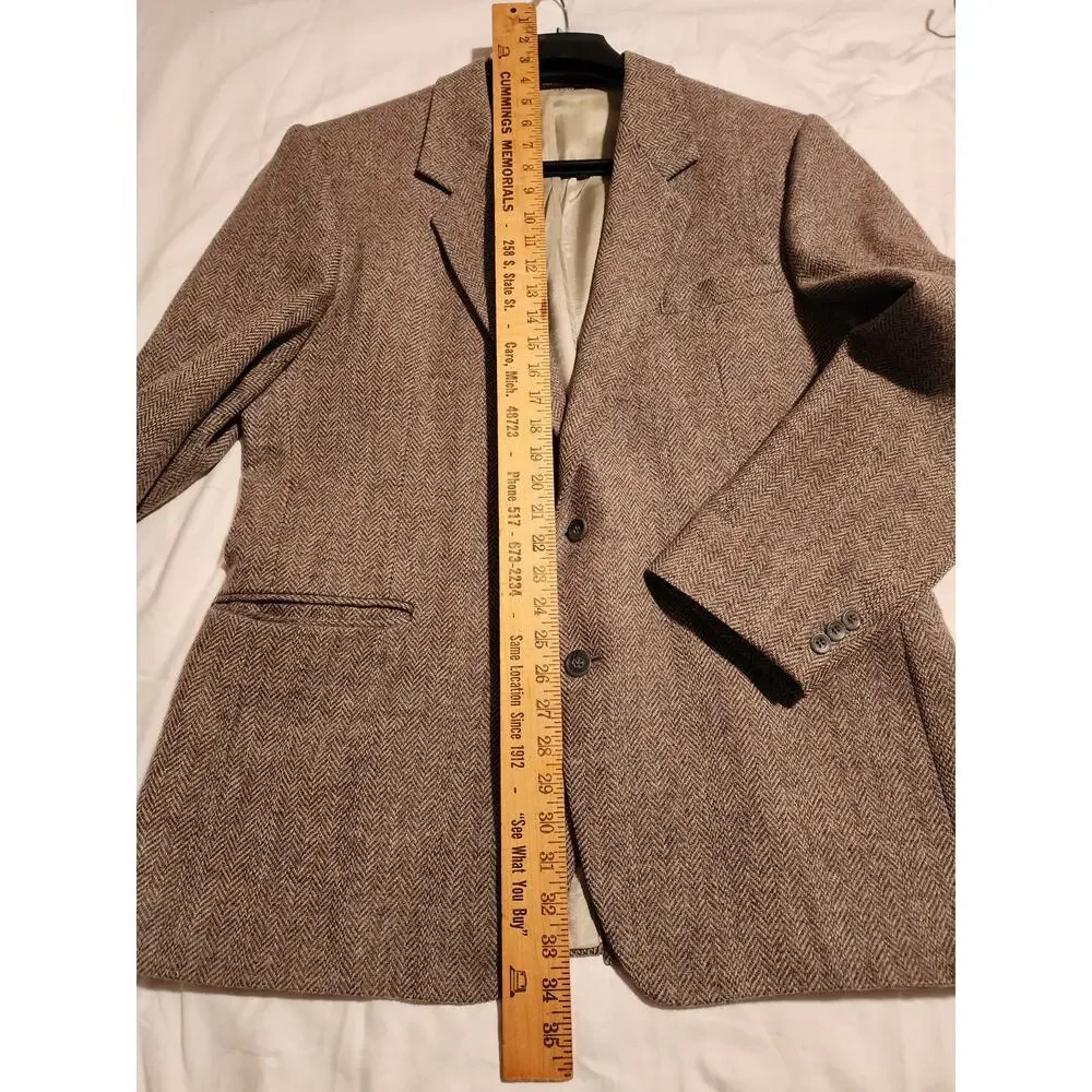 VINTAGE Gallery by Haggar 46 Brown TWEED Wool Herriing Bone Sport Coat